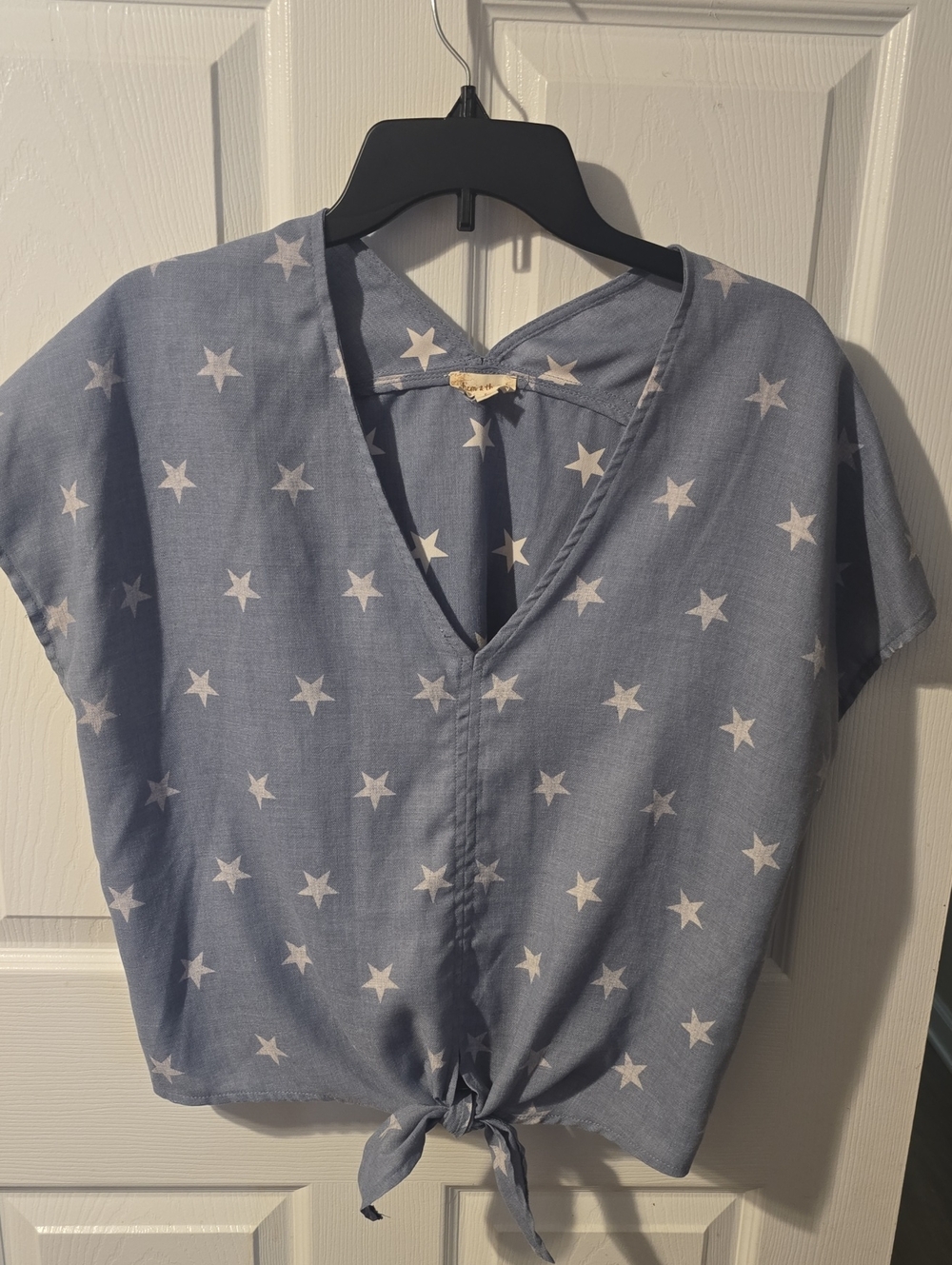 Star Print Tie-Front Top in Light Blue